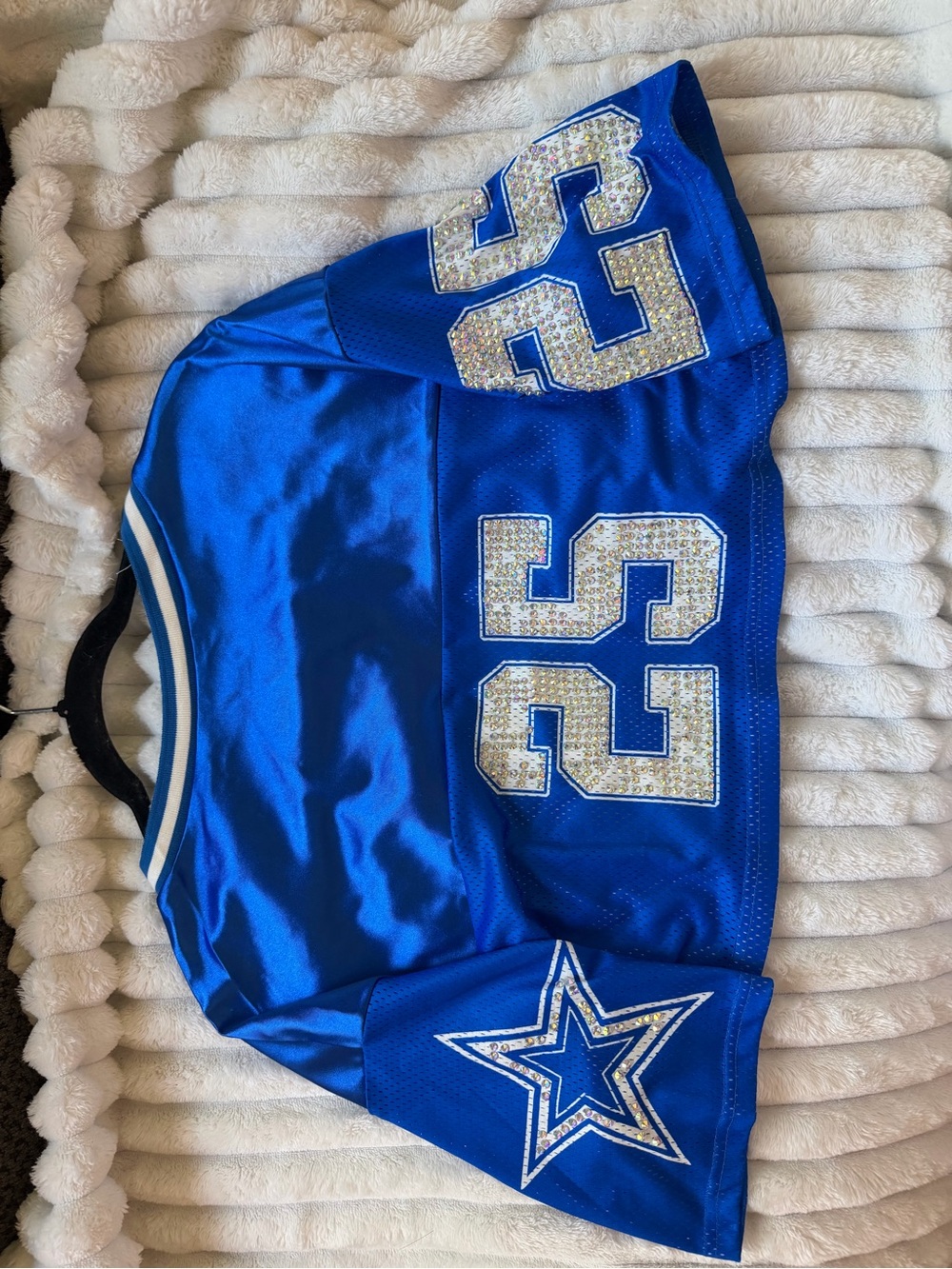 Blue Sequin Number Crop Top